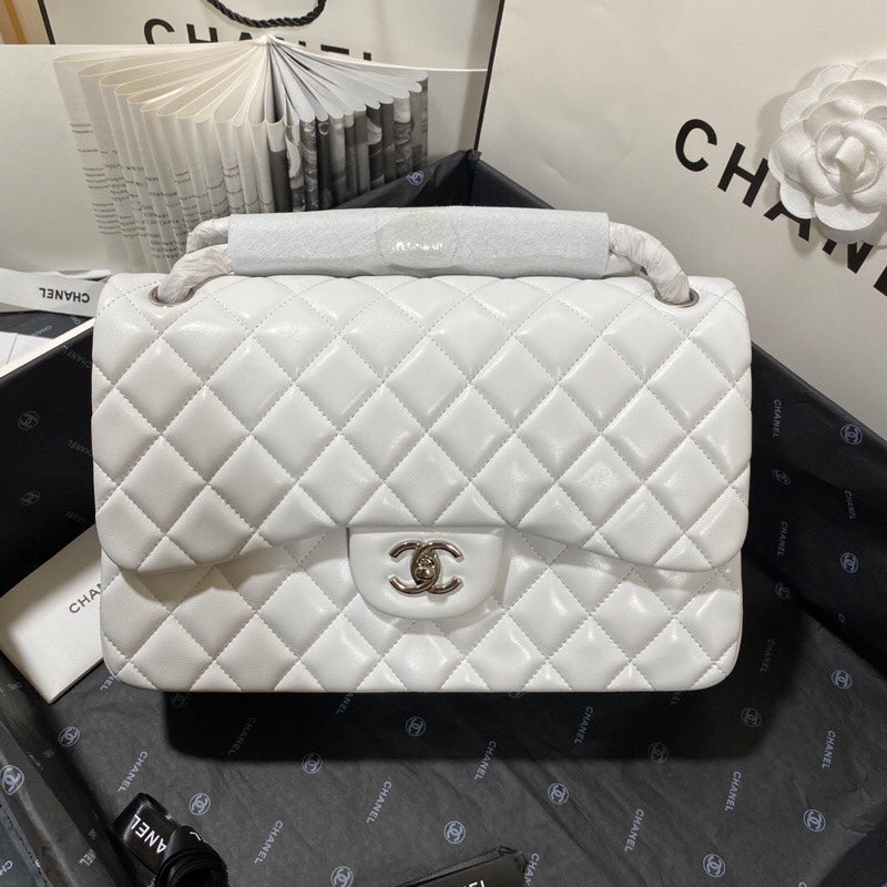 Chllarge Classic Handbag Hardware For Women Handbags White Silver Shoulder Bag