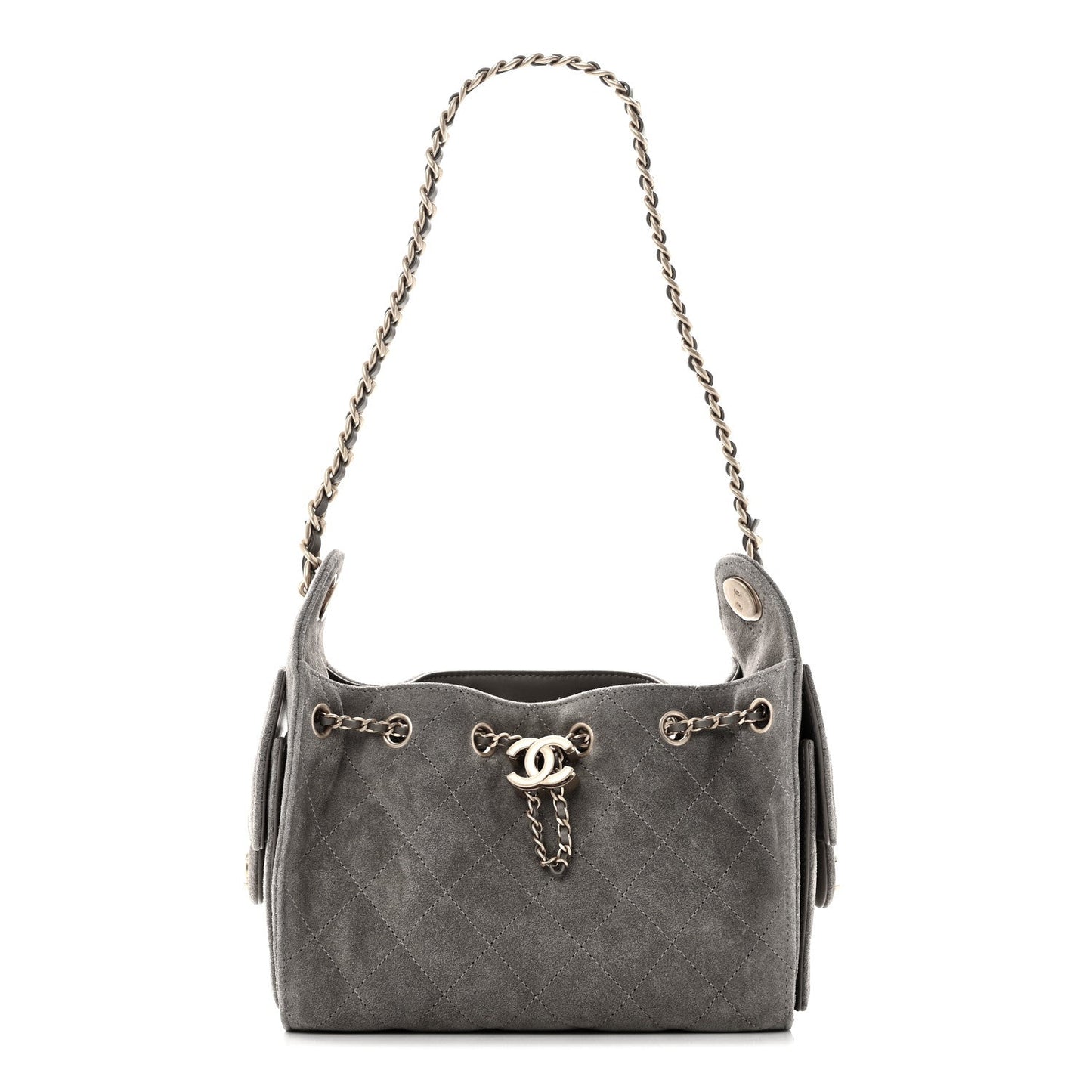 Chanel Suede Quilted Mini 25 Handbag Dark Grey