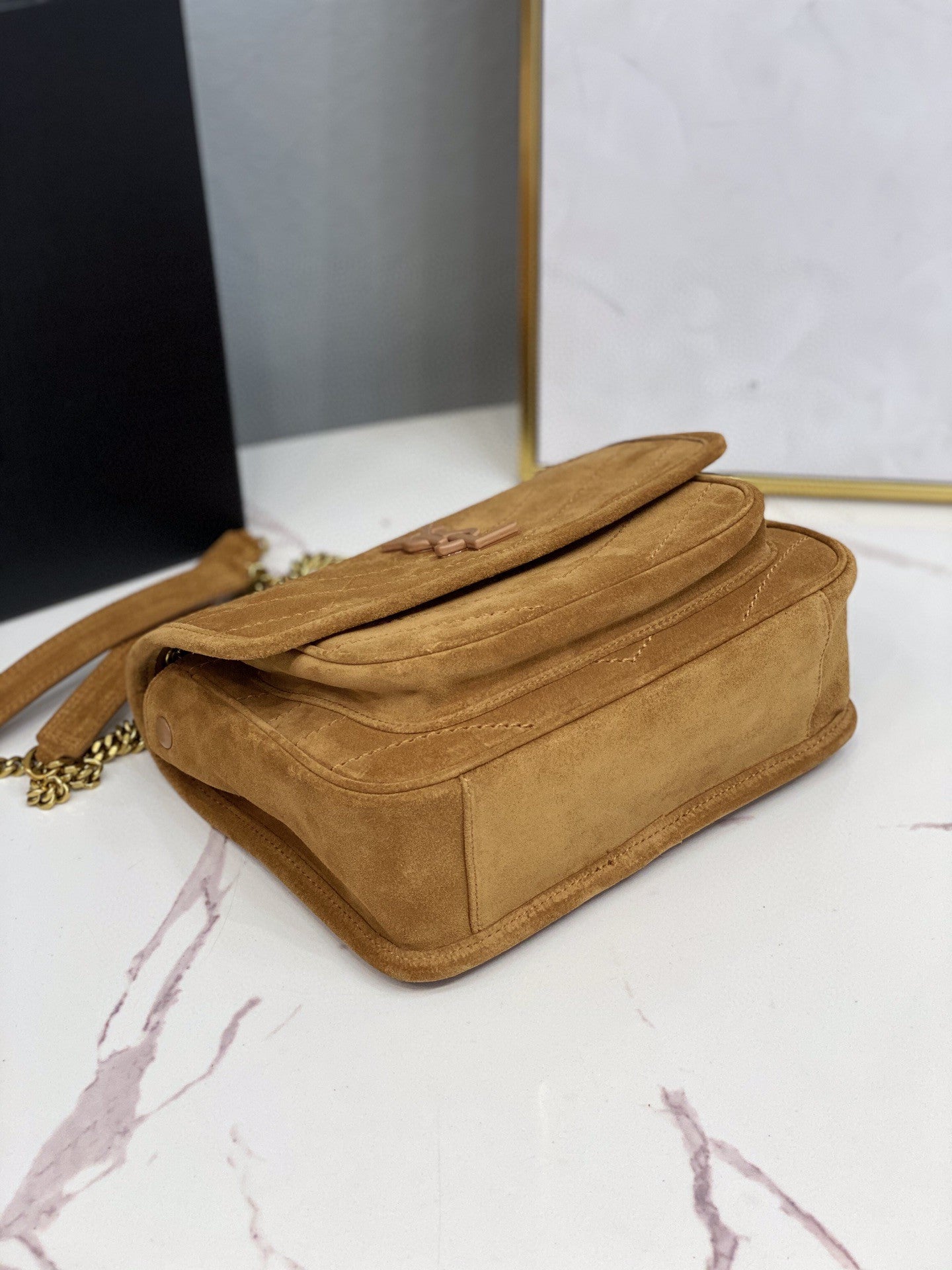YSL Saint Laurent Niki Baby 8in 21cm Brown Chain Handbag