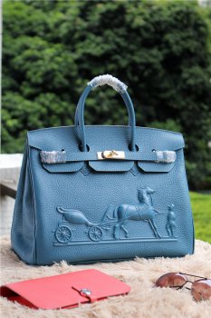 Hermes Luxury Birkin Horse Togo Cm Handbag Leather Blue Travel Bag