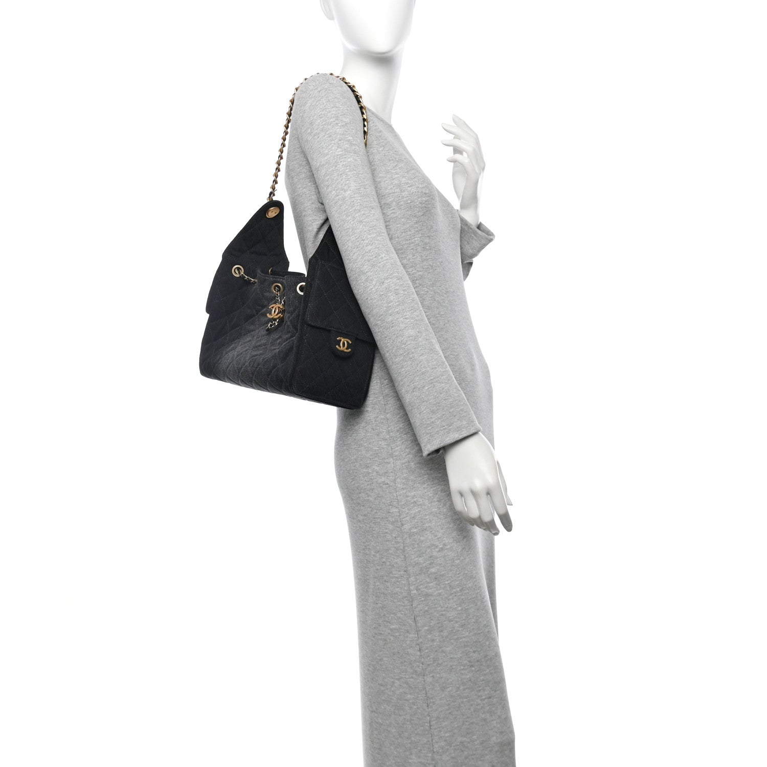 Chanel Washed Denim Quilted Small 25 Handbag Black