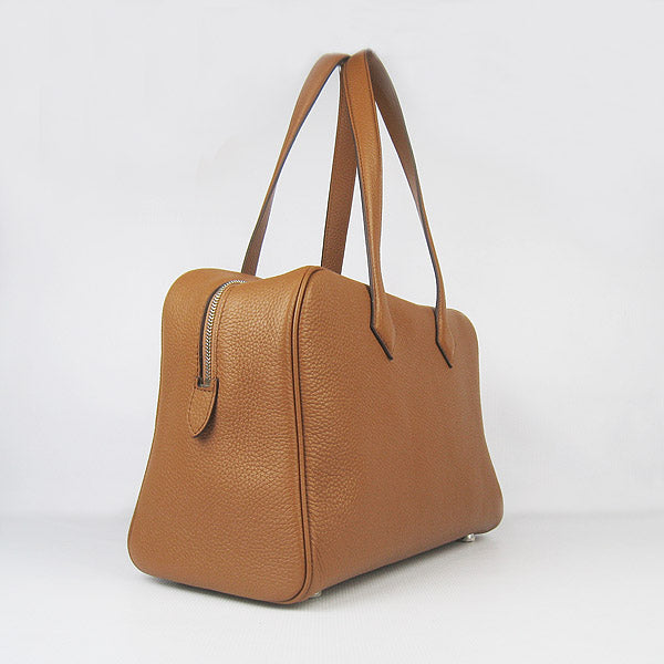 Hermes Luxury Togo Handbag Light Coffee Leather Silver Travel Bag
