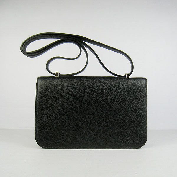 Hermes Luxury Calf Message Bag H Golden Leather Black Travel Bag