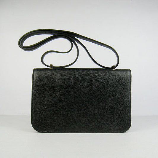 Hermes Luxury Calf Message Bag H Golden Leather Black Travel Bag