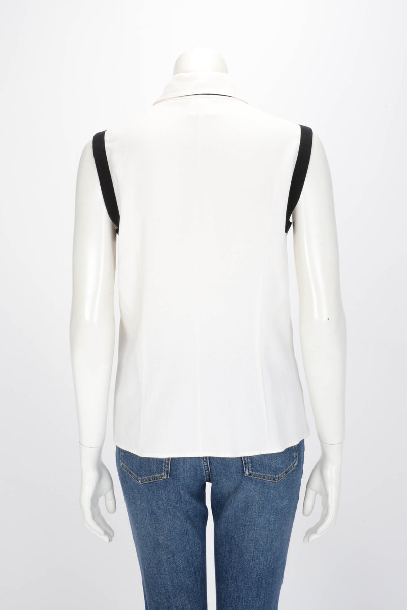 Chanel Ecru & Black Crepe Detail Trim Top Fr 40 Bag
