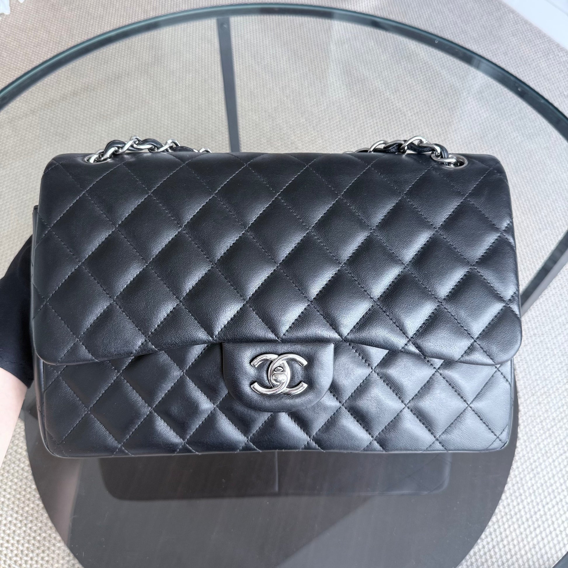 Chanel Classic Flap Jumbo - Double Flap 30CM Quilted Black Silver Hardware Series 19