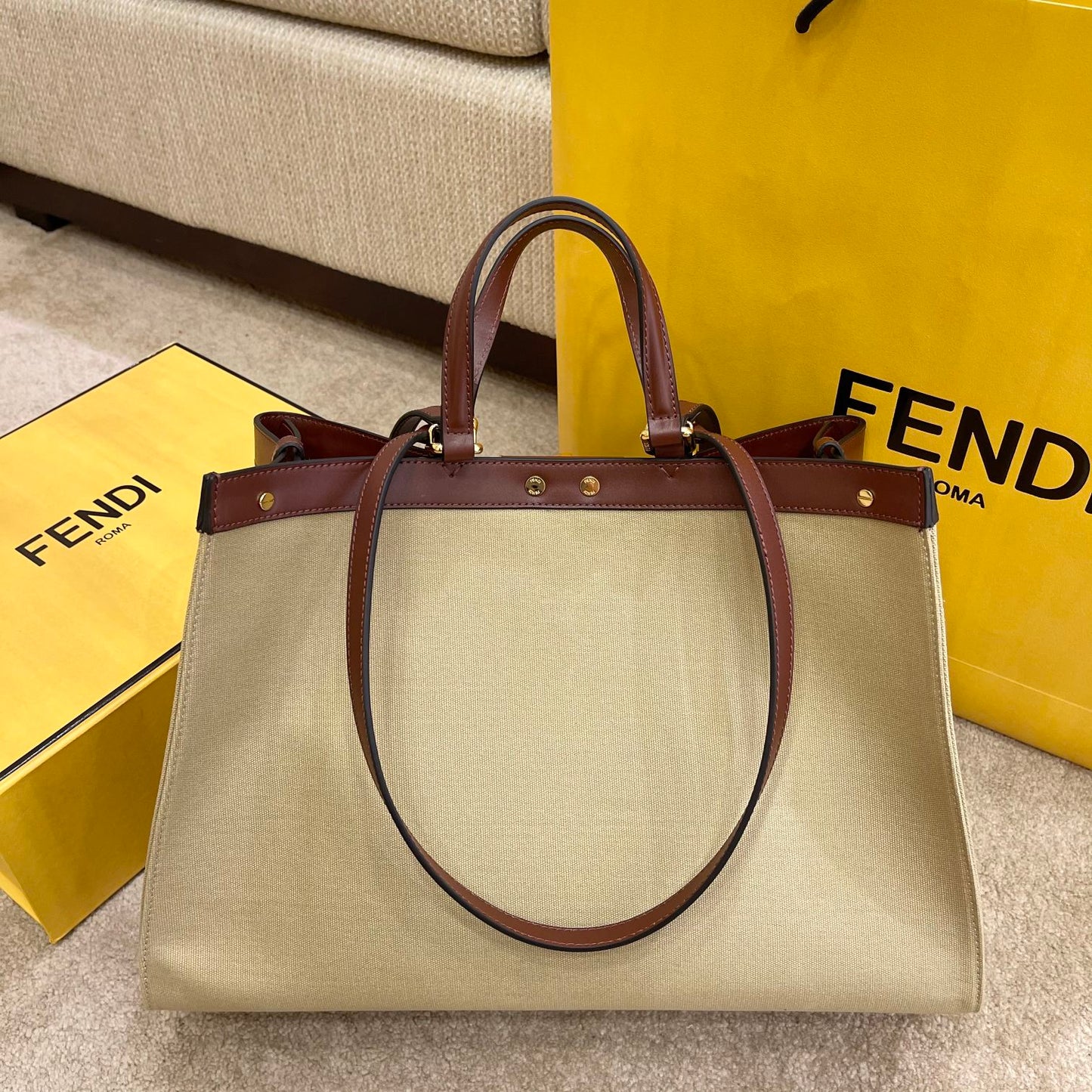 Fendi Ff Canvas Beige Shoulder Bag