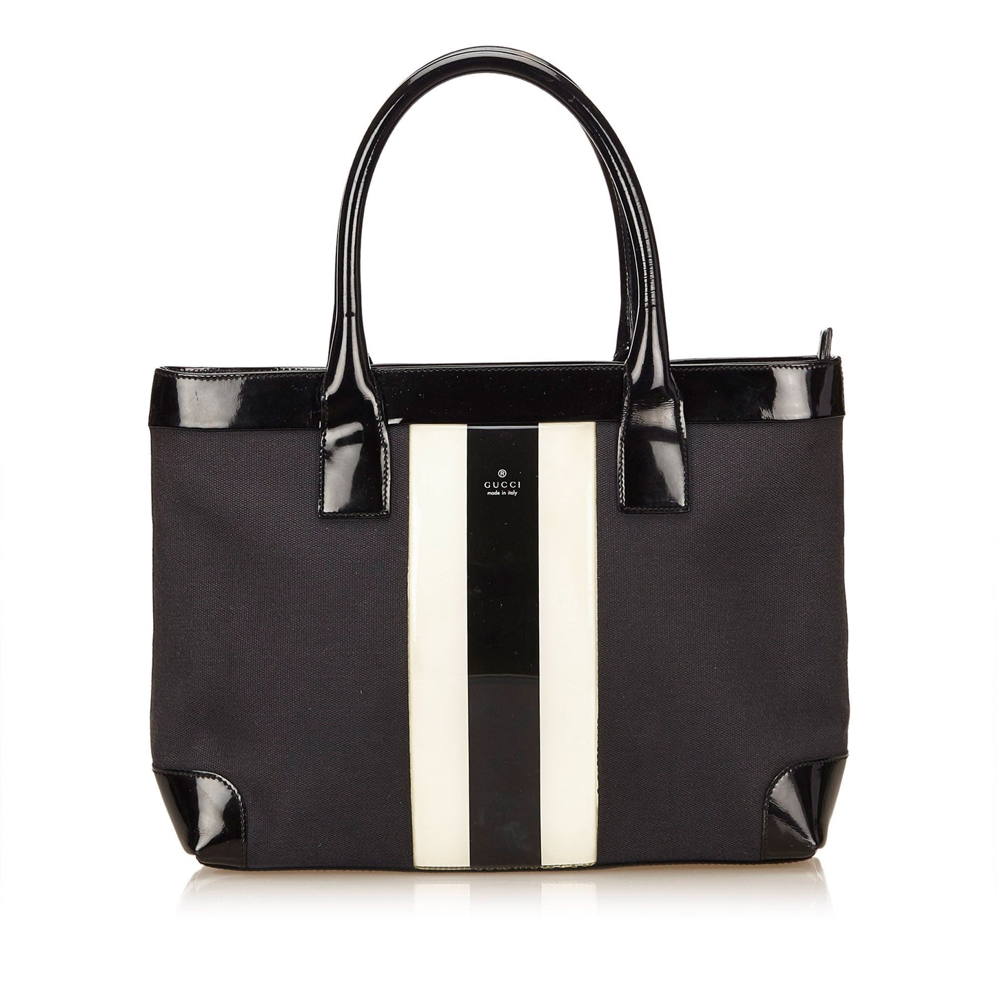Gucci And Patent Striped Tote Bag Leather Canvas