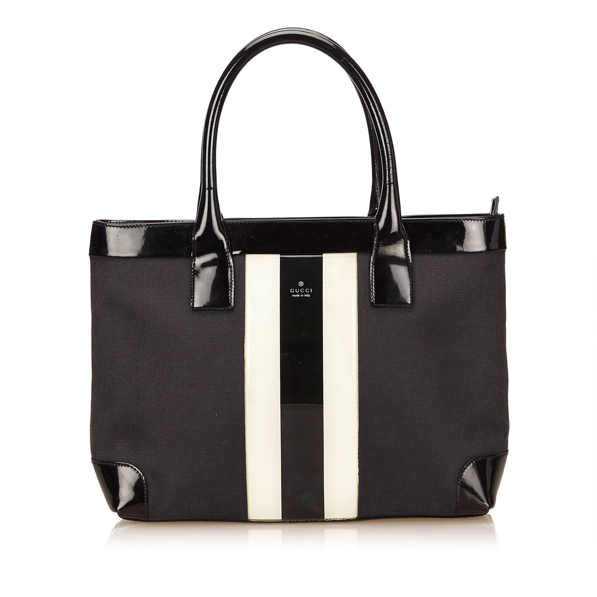 Gucci And Patent Striped Tote Bag Leather Canvas