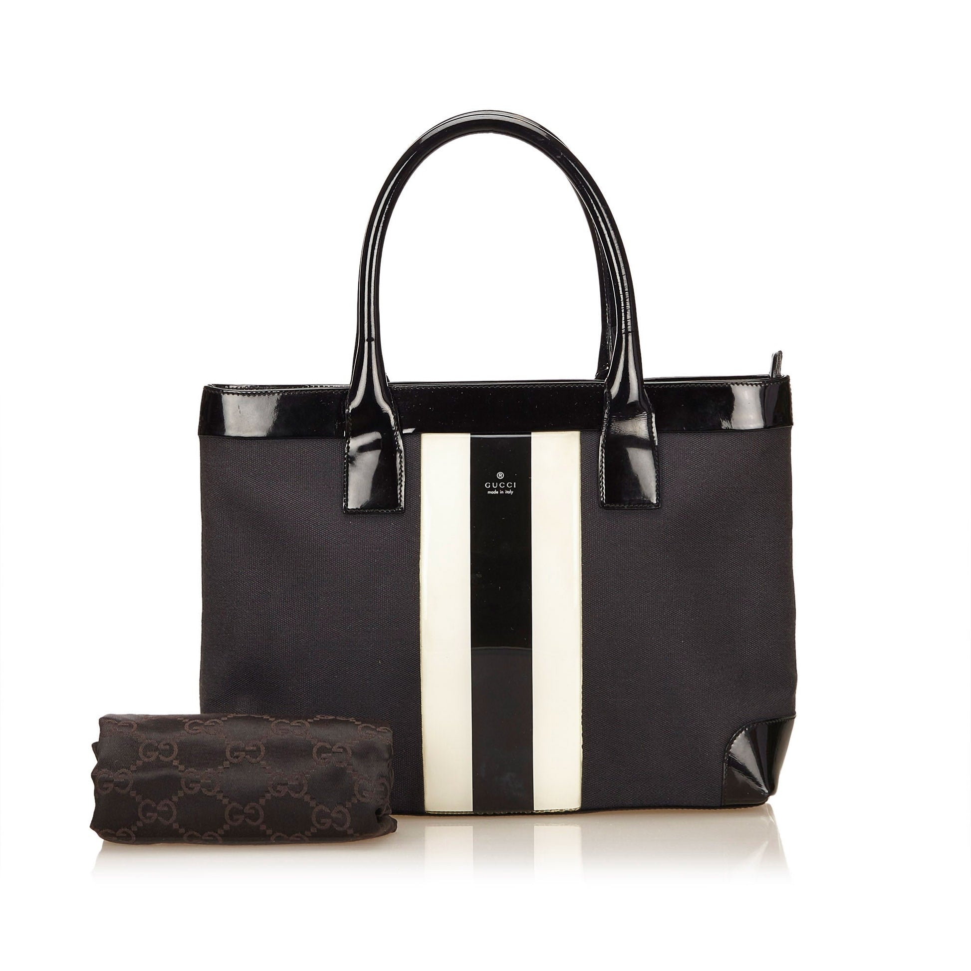 Gucci And Patent Striped Tote Bag Leather Canvas