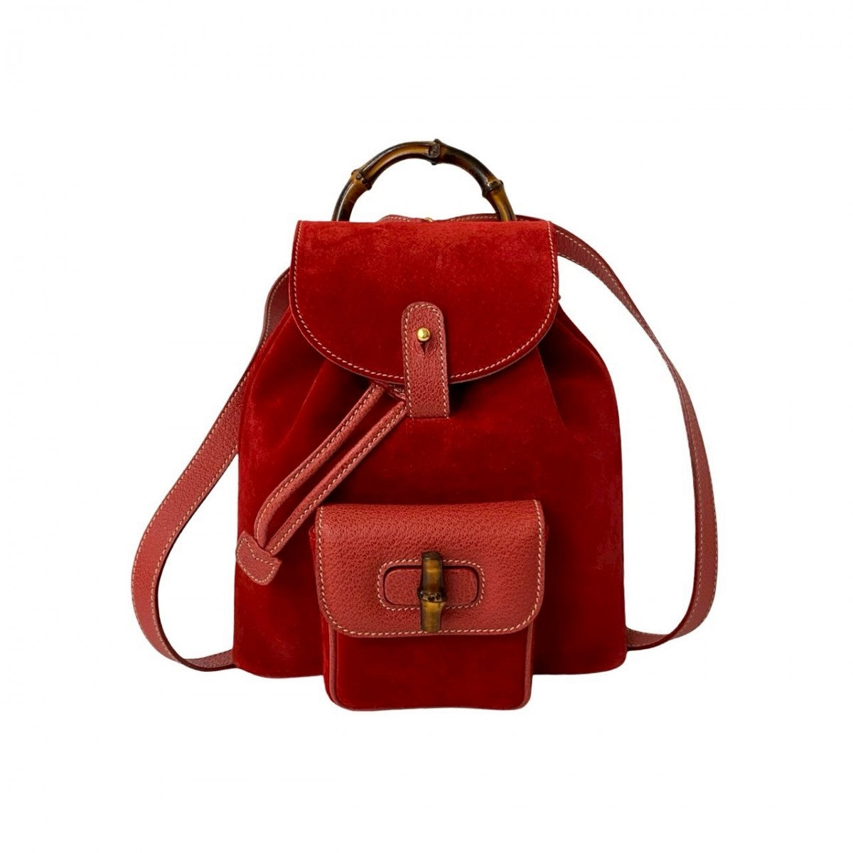 Gucci Backpack Bamboo Suede Red