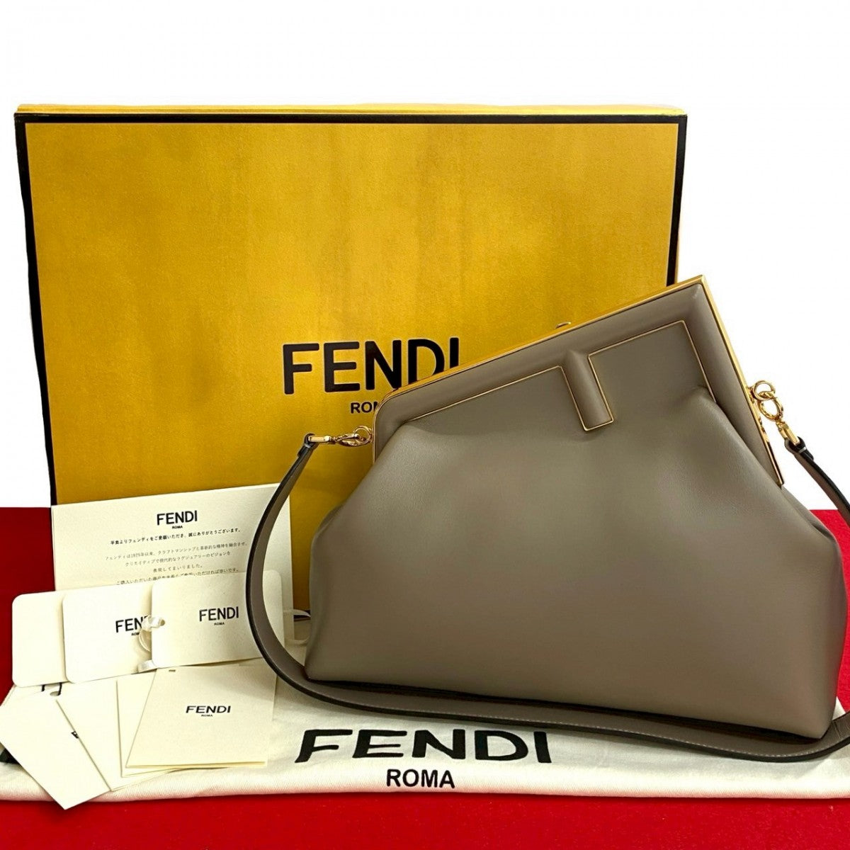 Fendi Shoulder Bag First Bag Leather Beige Medium