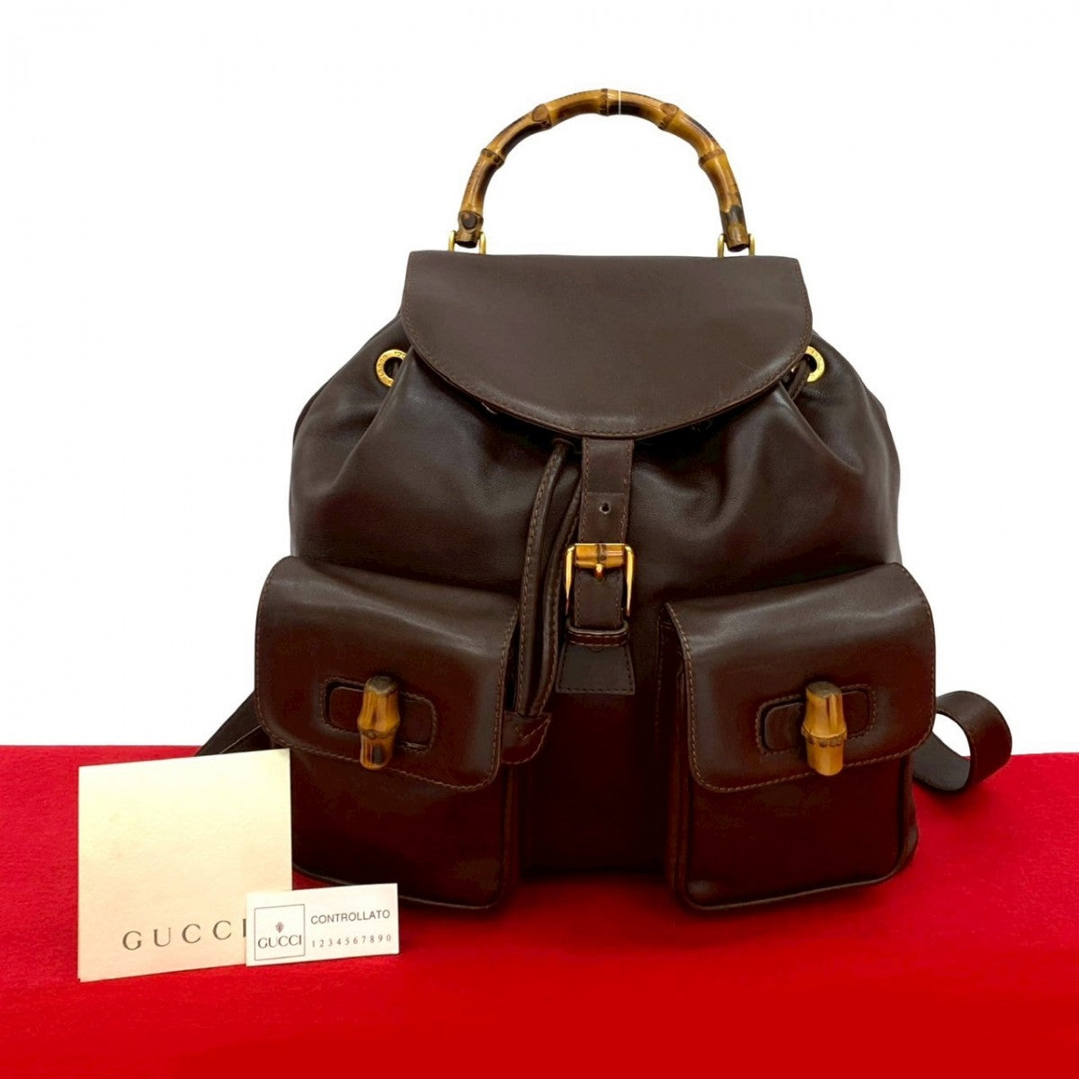 Gucci Backpack Bamboo Leather Brown