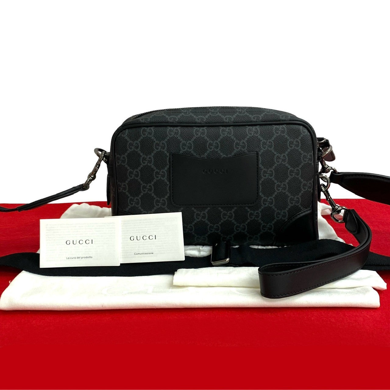 Gucci GG Emblem Cross Sling Leather Black Small Shoulder Bag