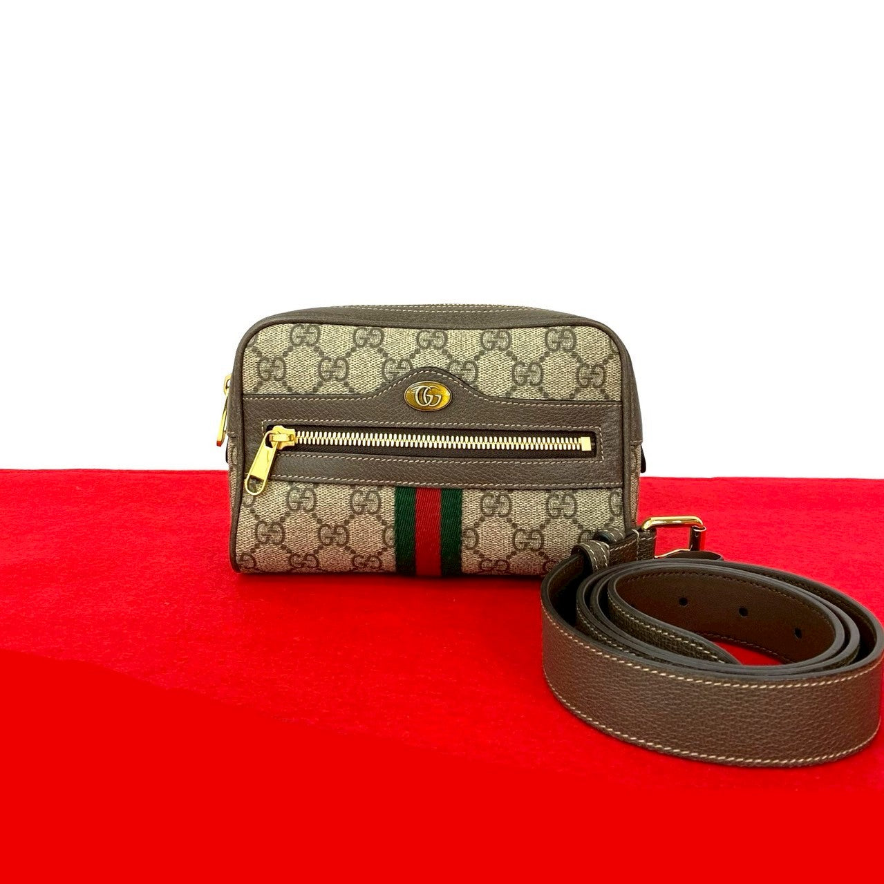 Gucci Sling GG Supreme Ophidia waist Leather Brown Handbag