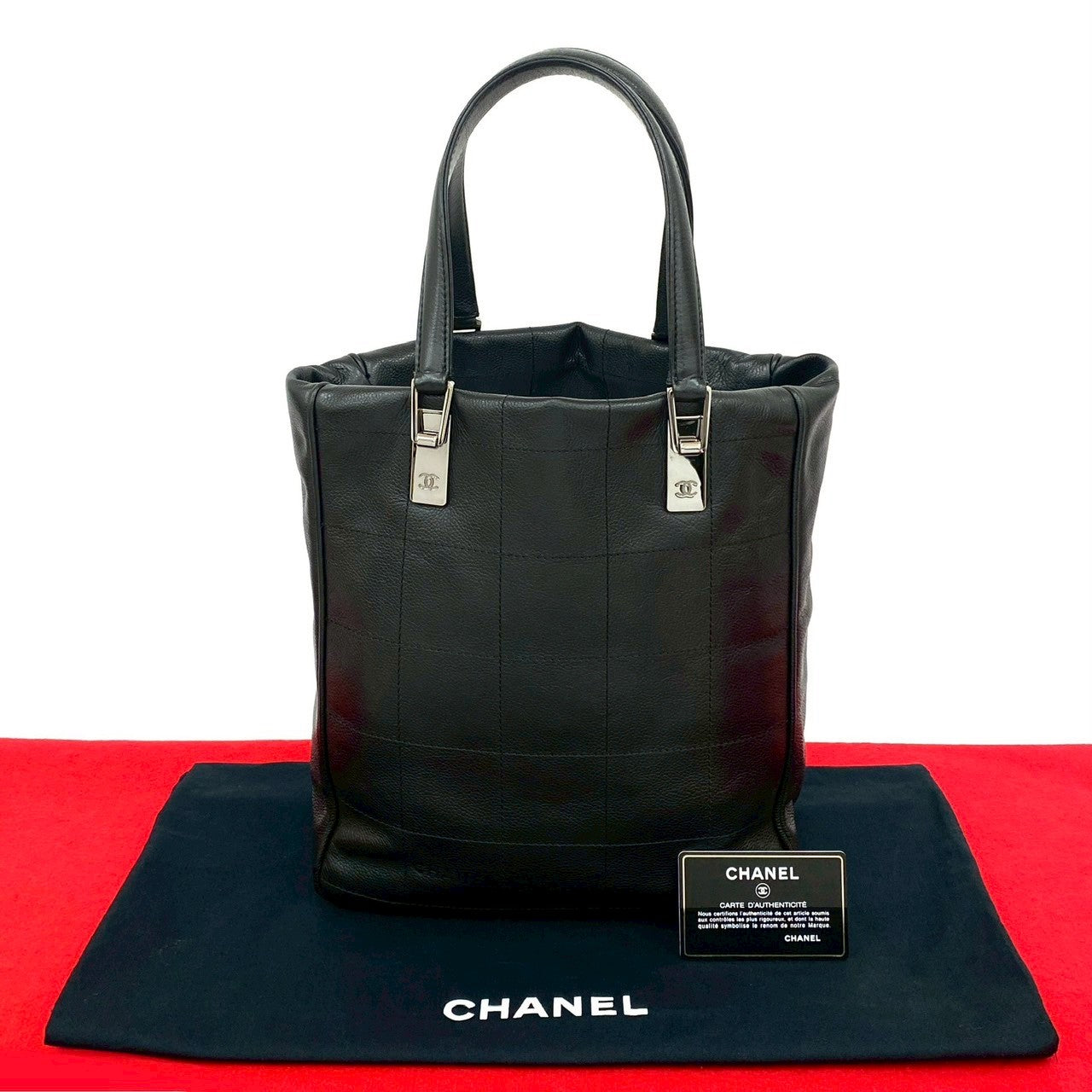 Chanel Matt caviar skin Chocolate bar Black Tote Bag