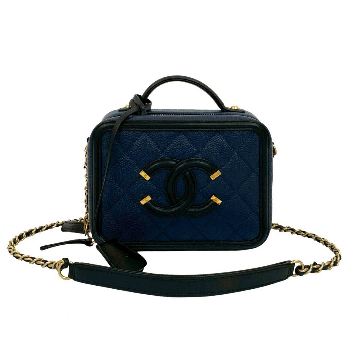 Chanel Matt caviar skin Navy Matrasse CC Shoulder Bag