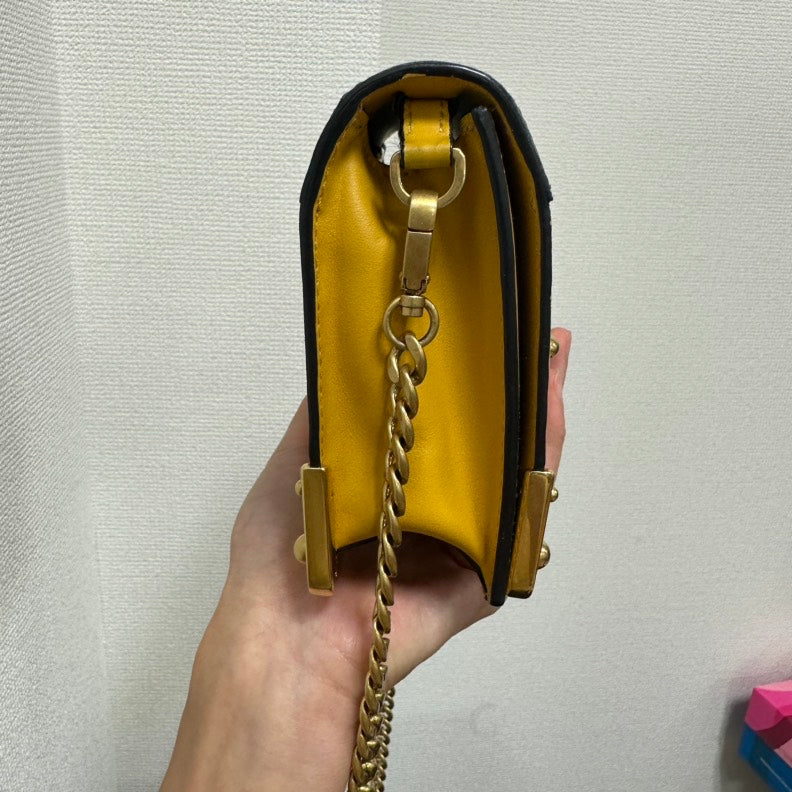 Prada Cahier Crossbody Bag Leather Black Yellow