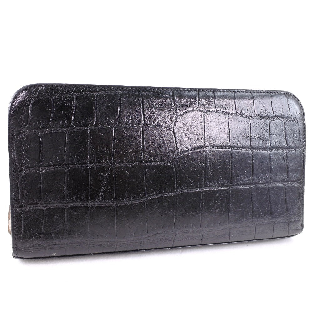 Saint Paris Long Wallet Purse Calfskin Embossing Black Travel Bag