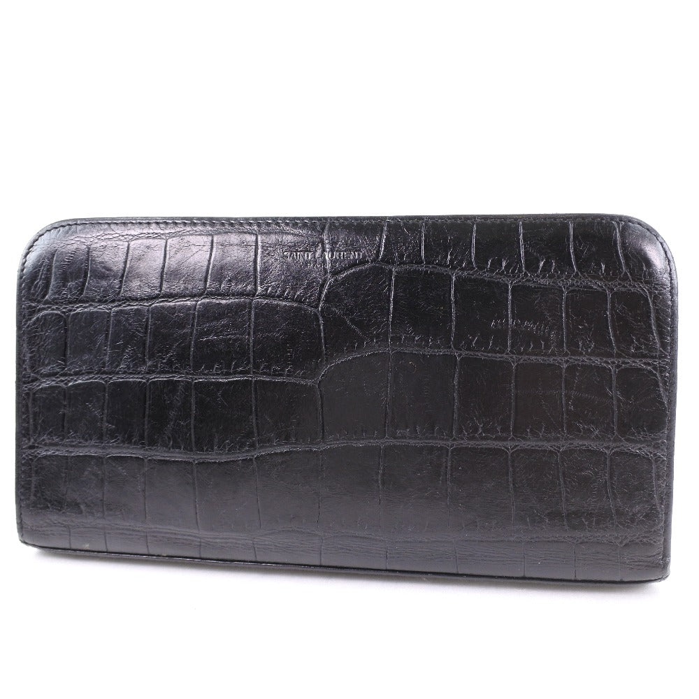 Saint Paris Long Wallet Purse Calfskin Embossing Black Travel Bag
