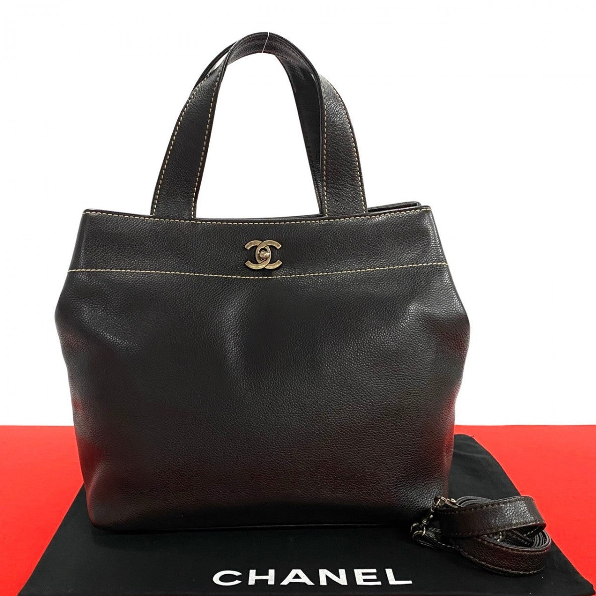Chanel Matt caviar skin COCO Mark Turnlock Brown Shoulder Bag
