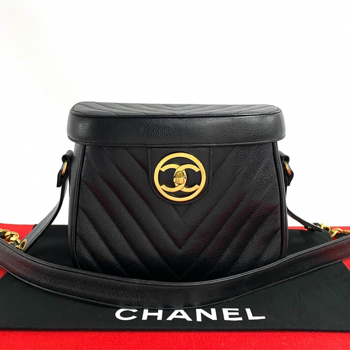 Chanel Matte Caviar Skin COCO Mark Black Leather Shoulder Bag