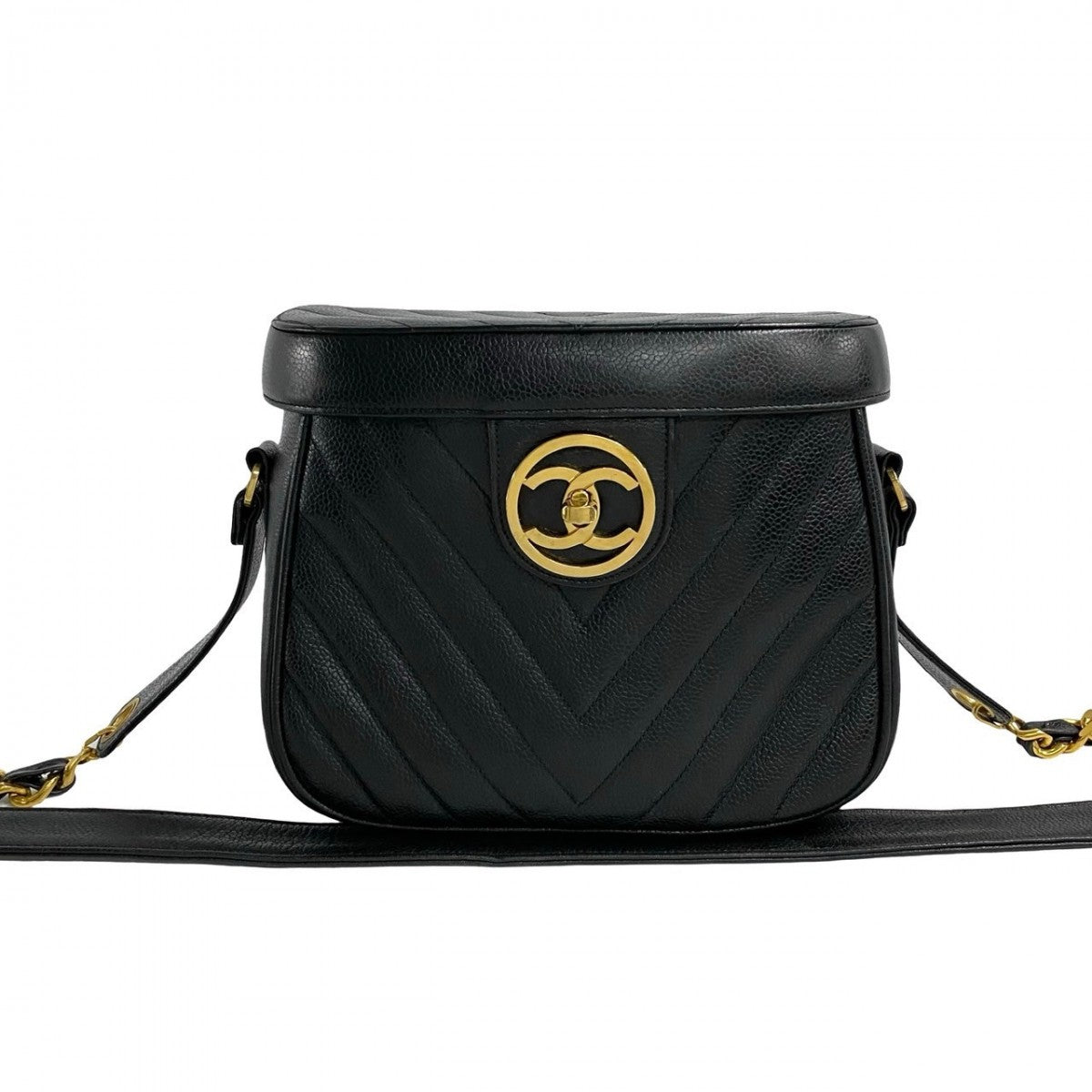 Chanel Matte Caviar Skin COCO Mark Black Leather Shoulder Bag