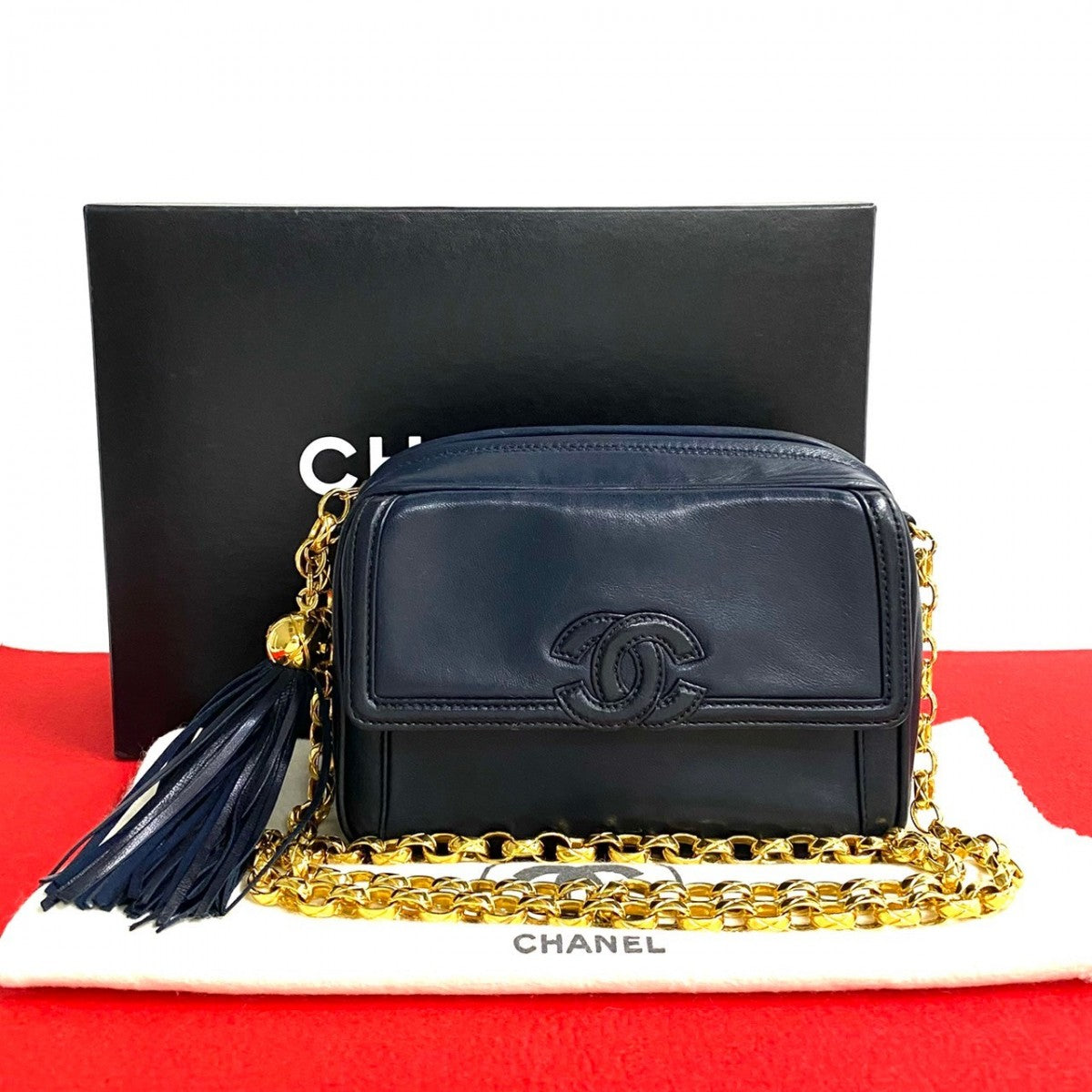 Chanel lambskin Navy COCO Mark Fringe Jewelry