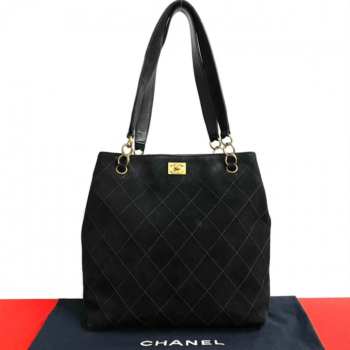 Chanel Nubuck COCO Mark Black Leather Tote Bag