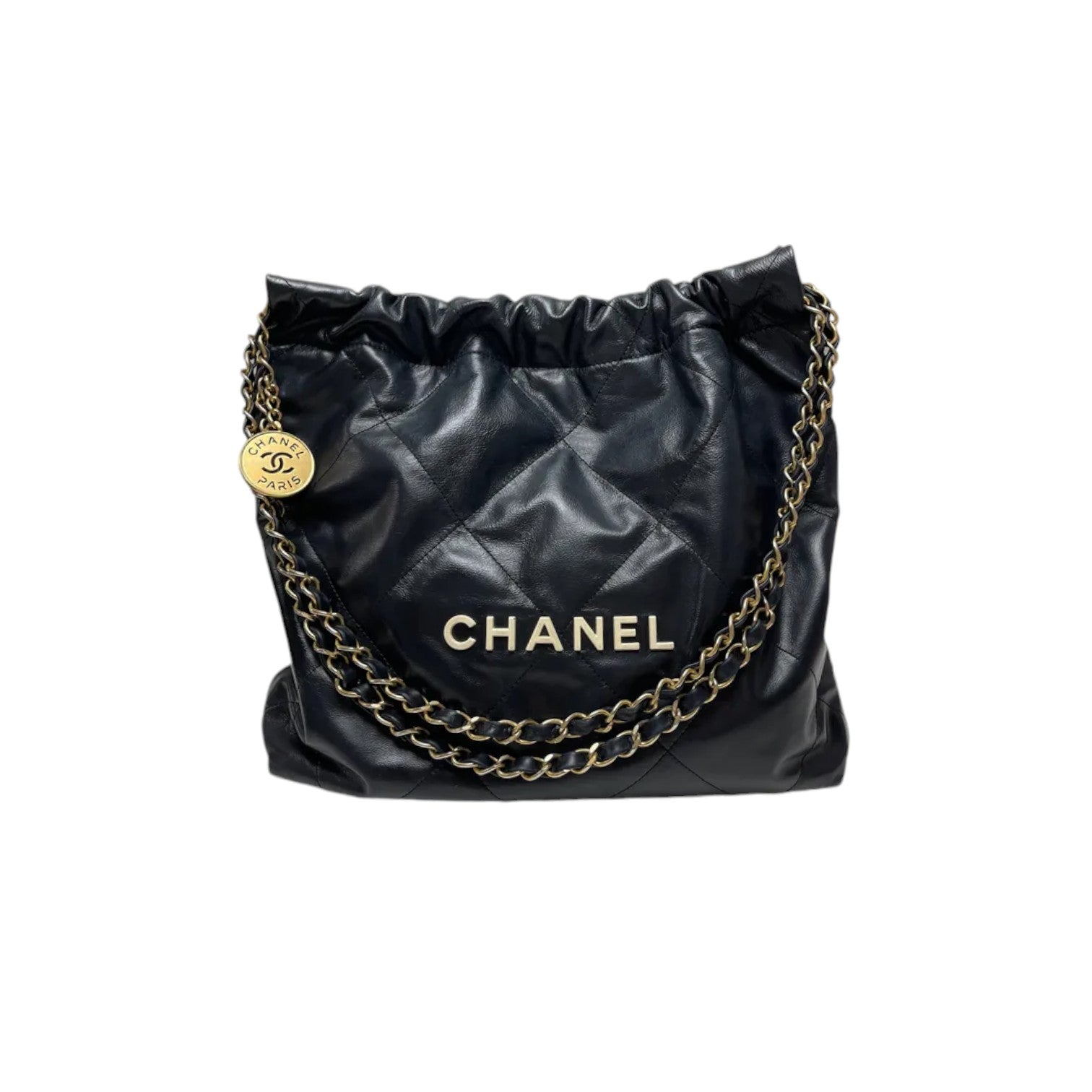 Chanel 22 Small Shiny Calfskin GHW Handbag Leather Quilted Shoulder Bag