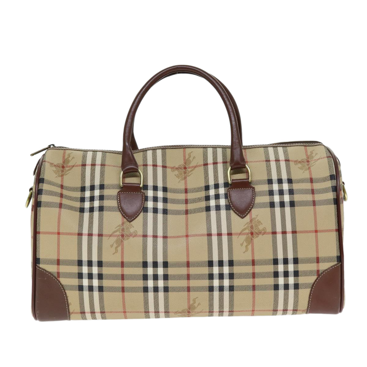Burberry Luxury ss Nova Check Boston Bag Pvc 2Way Leather Beige Travel Bag
