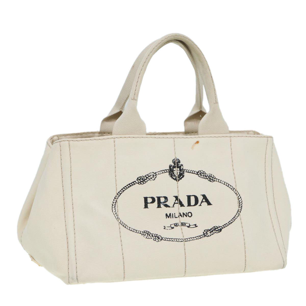 Prada Canapa Mm Hand Bag Auth Canvas Beige Travel Bag