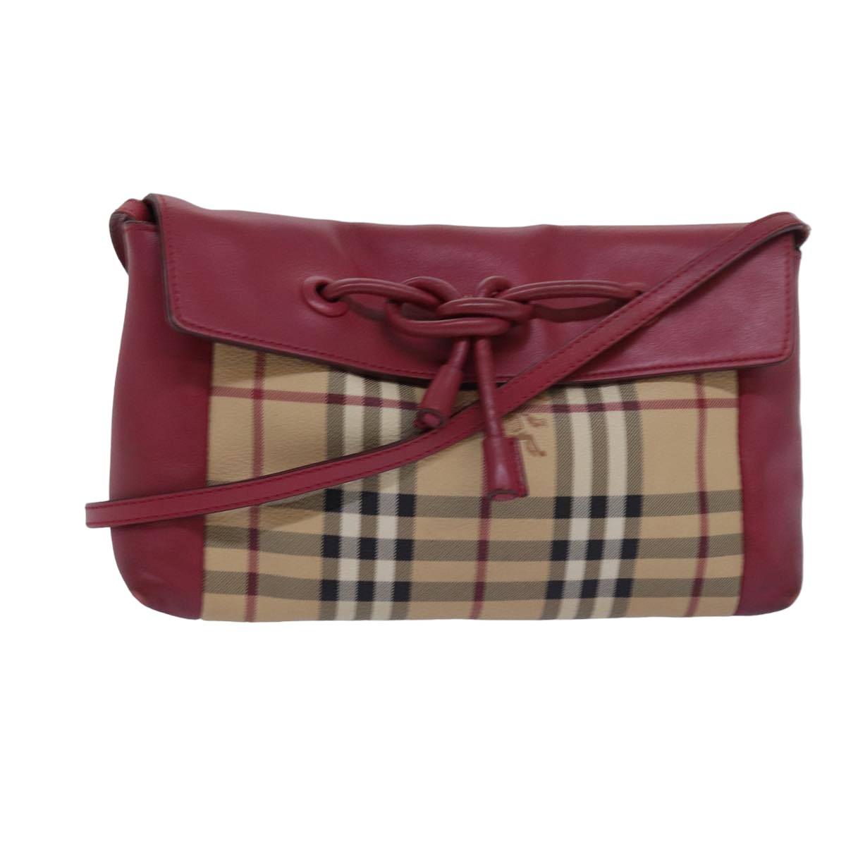 Burberry Luxury Nova Check Shoulder Bag Pvc Auth Leather Beige Red