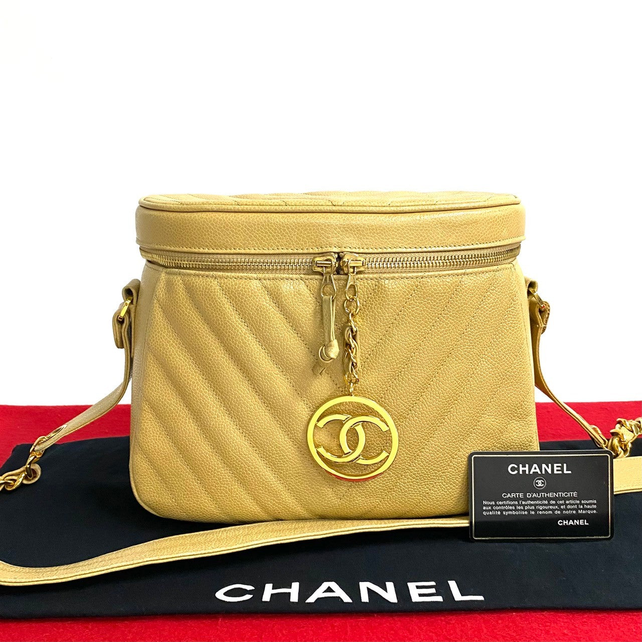 Chanel Matt caviar skin Vstitch Beige Shoulder Bag