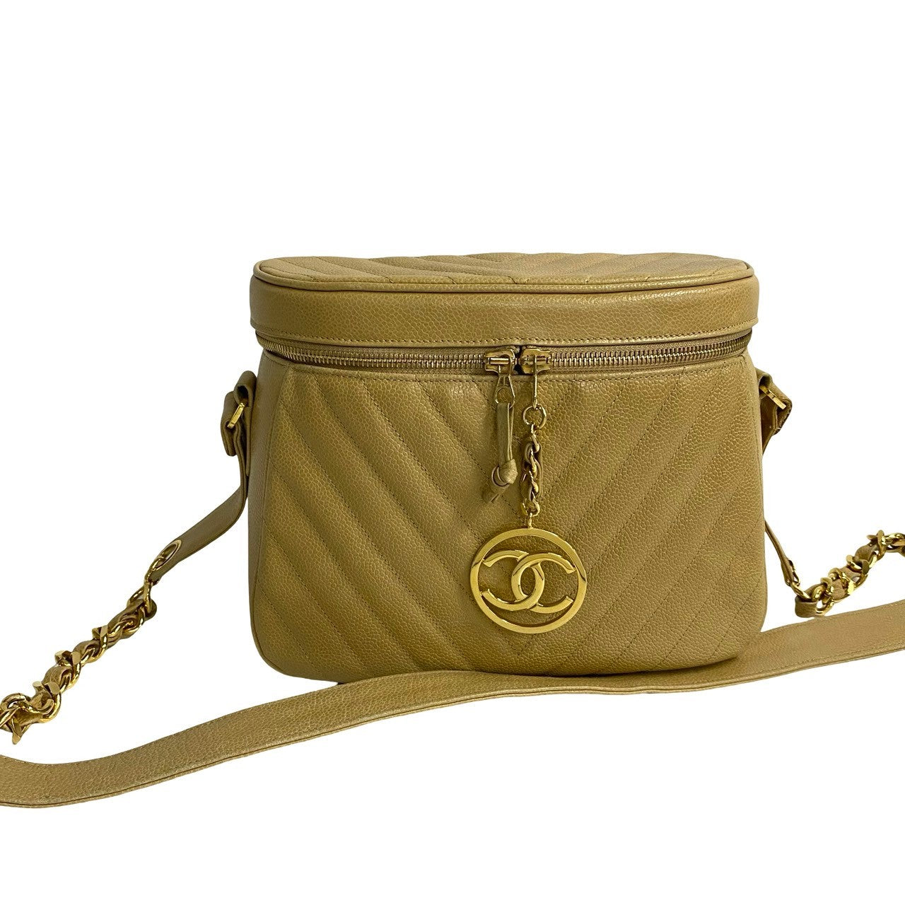 Chanel Matt caviar skin Vstitch Beige Shoulder Bag