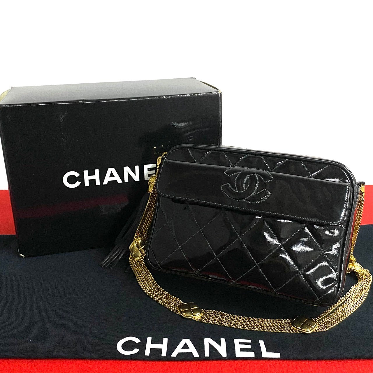 Chanel Patent Black Leather Shoulder Bag
