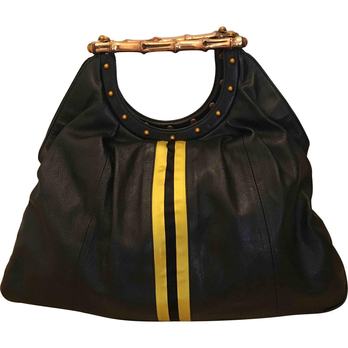 Gucci bamboo black leather handbag