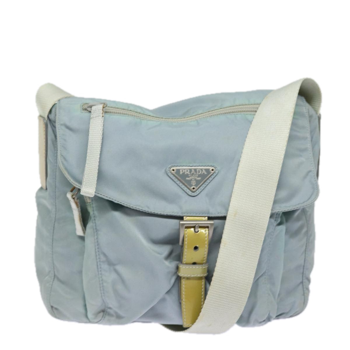 Prada Shoulder Bag Light Auth Nylon Blue Blue Auth 80574