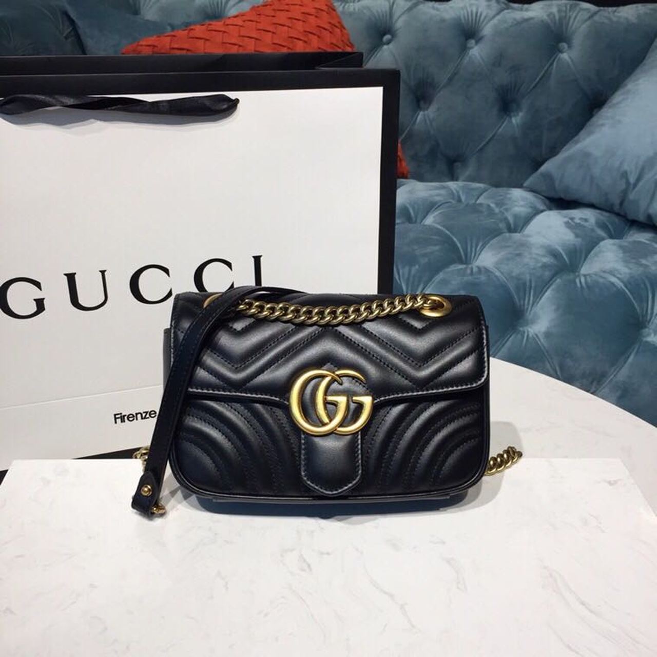 gg Marmont MatelassÃ© Chevron Black Mini Bag 5