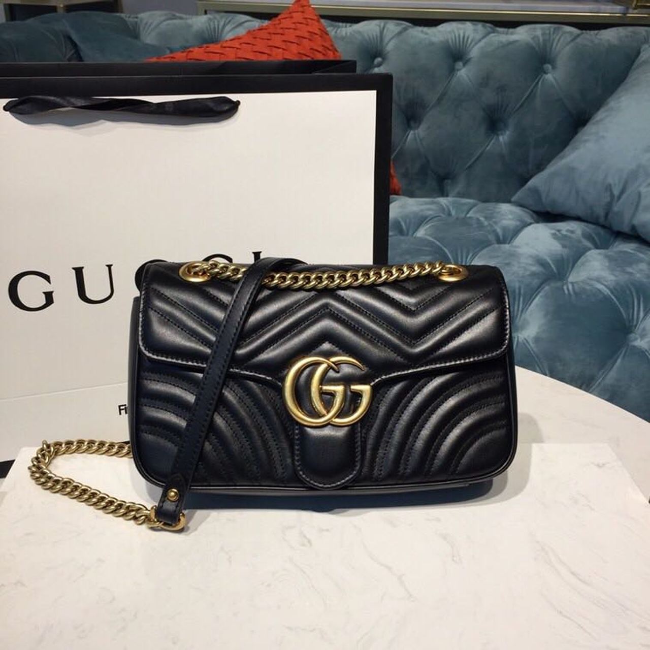 gg Marmont MatelassÃ© Chevron Black Small Shoulder Bag Beaunoirrbeaunoirr Dtdit