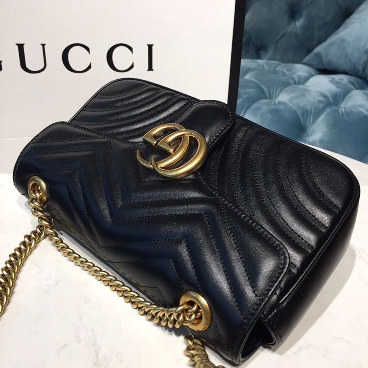 gg Marmont MatelassÃ© Chevron Black Small Shoulder Bag Beaunoirrbeaunoirr Dtdit