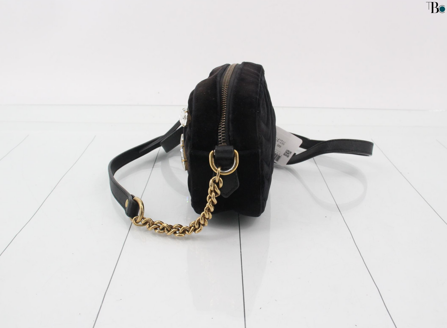 Gucci Gg Marmont Flap Bag Crystal Embellished Matelasse Velvet Black Velvet Shoulder Bag Bag
