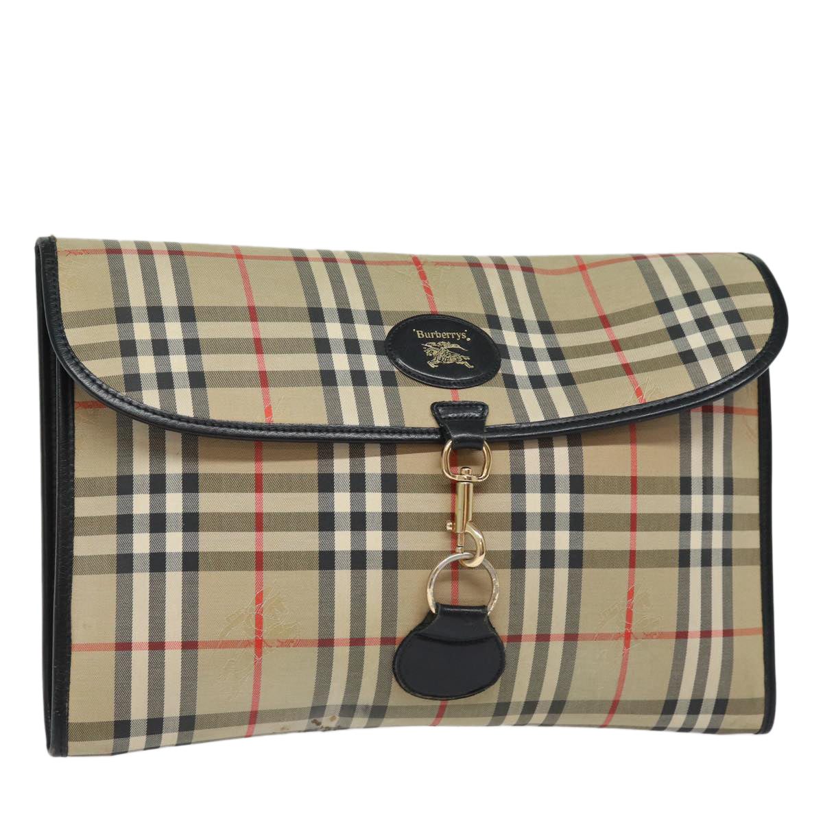 Burberry Luxury ss Nova Check Clutch Bag Auth Canvas Beige