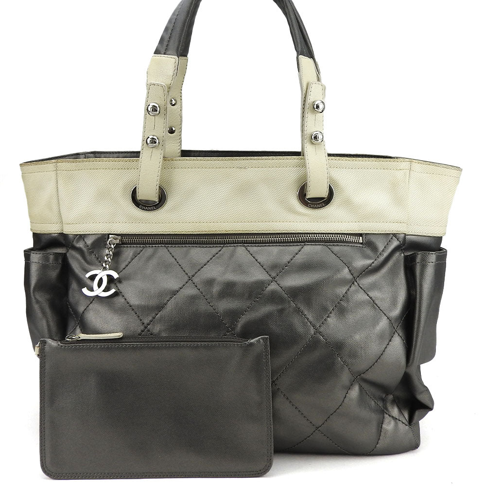 Chanel Coated Paris Biarritz Silver GM Canvas Coated Canvas Apparel
