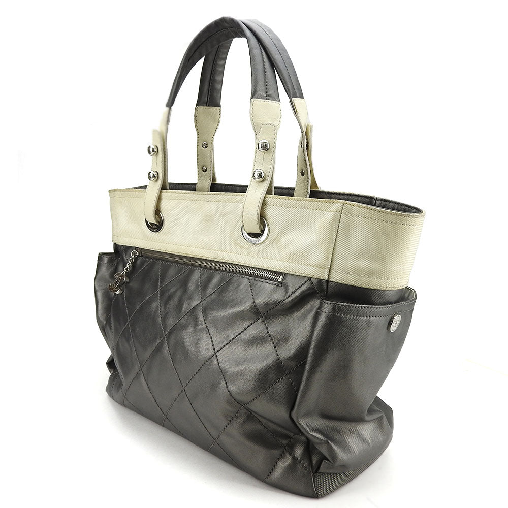 Chanel Coated Paris Biarritz Silver GM Canvas Coated Canvas Apparel