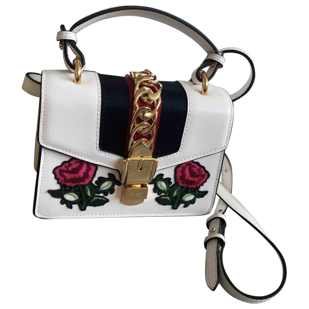 Gucci sylvie white leather handbag