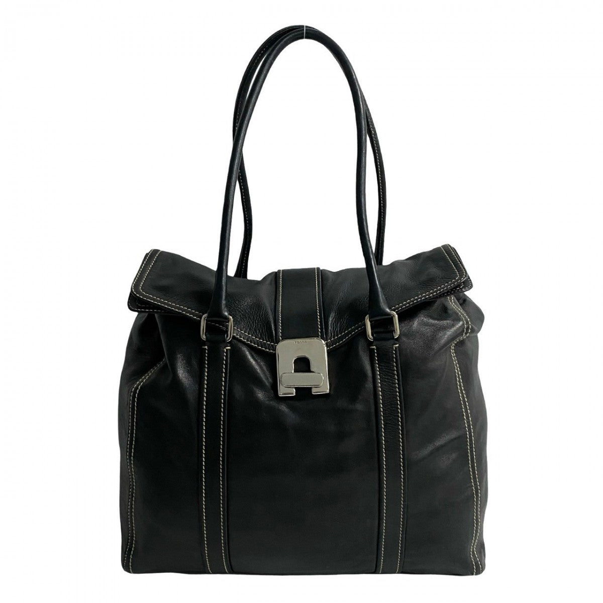Tote Bag Turn Lock Metal Women Leather Black