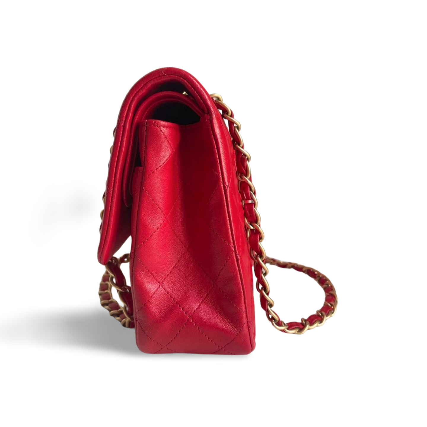 Chanel Red Timeless Flap Bag In Medium Size Lambskin Leather With Gold Hardware