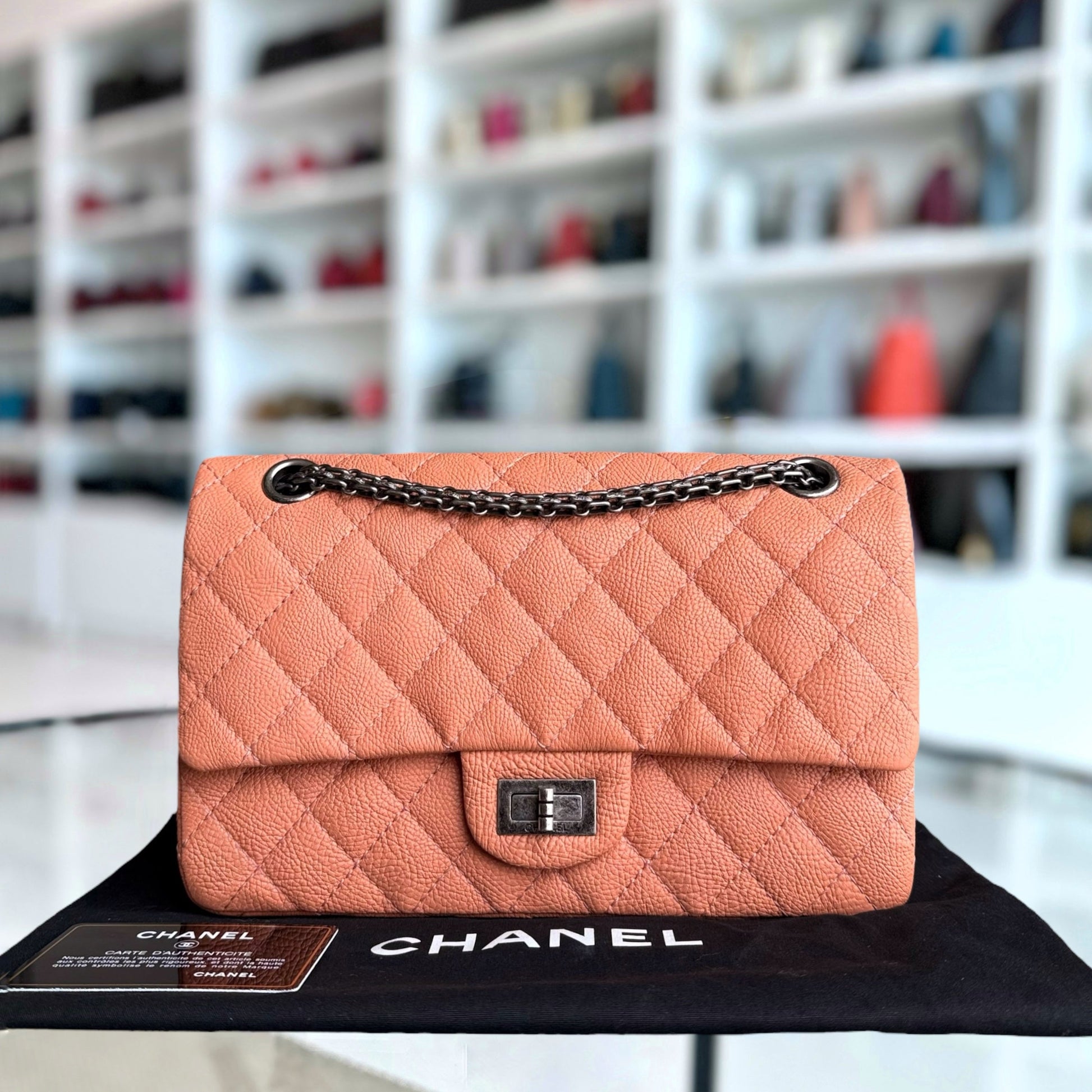 Chanel 2.55 Reissue 225 - 24CM Caviar Quilted Caramel Blush Ruthenium Silver Hardware Series 22
