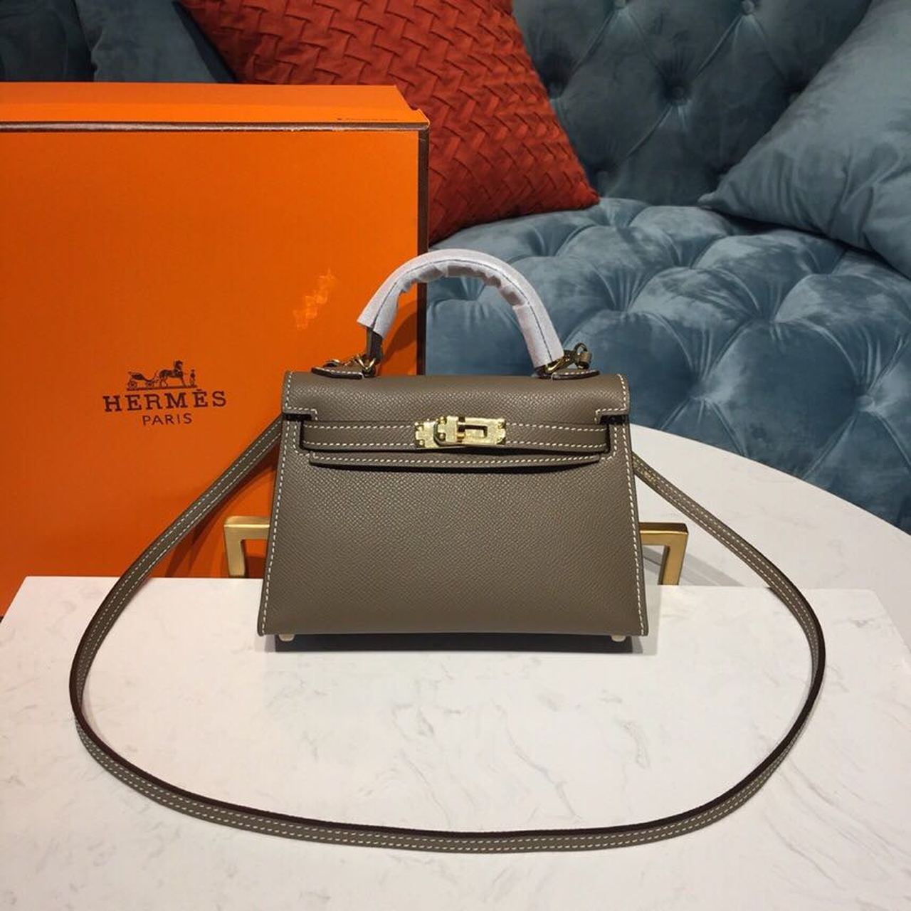 Top Quality Kelly Sellier Epsom Etoupe Bag Mini Shoulder Bag
